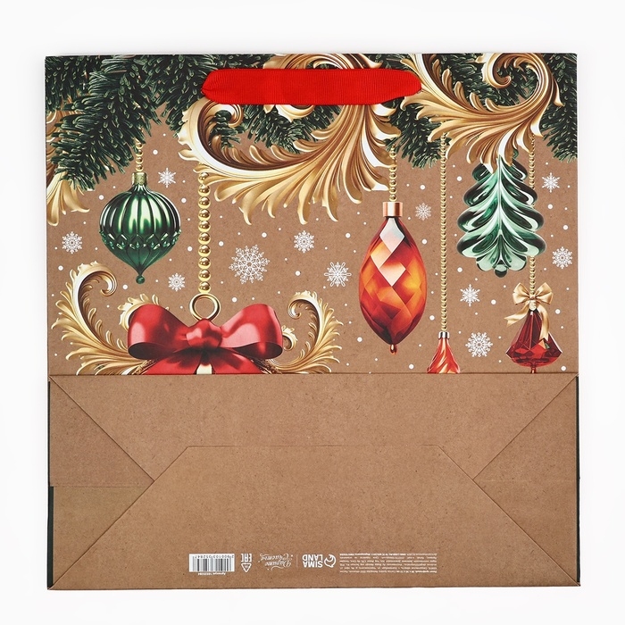 Пакет подарочный новогодний крафтовый квадратный «Новогодние игрушки», 30 х 30 х 12 см, Новый год Пакет подарочный новогодний крафтовый квадратный «Новогодние игрушки», 30 х 30 х 12 см, Новый год