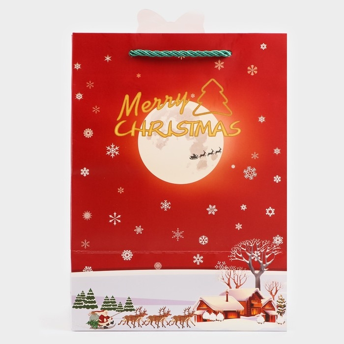 Пакет подарочный новогодний с окном Пакет подарочный новогодний с окном"Рождественский звон", тиснение, 18 х 25 х 13 см.