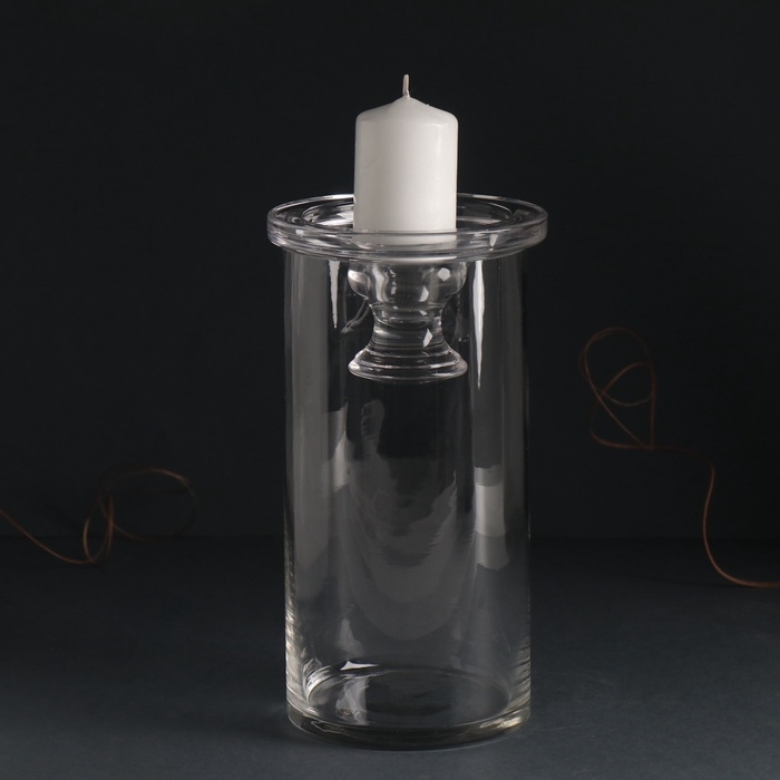 Подсвечник стекло на 1 свечу  Подсвечник стекло на 1 свечу "Цилиндр широкий" прозрачный d=2 см и d=8 см 11х11х20 см