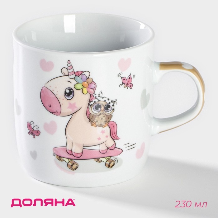 Кружка керамическая Доляна «Совёнок и единорог», 230 мл, цвет белый Кружка керамическая Доляна «Совёнок и единорог», 230 мл, цвет белый