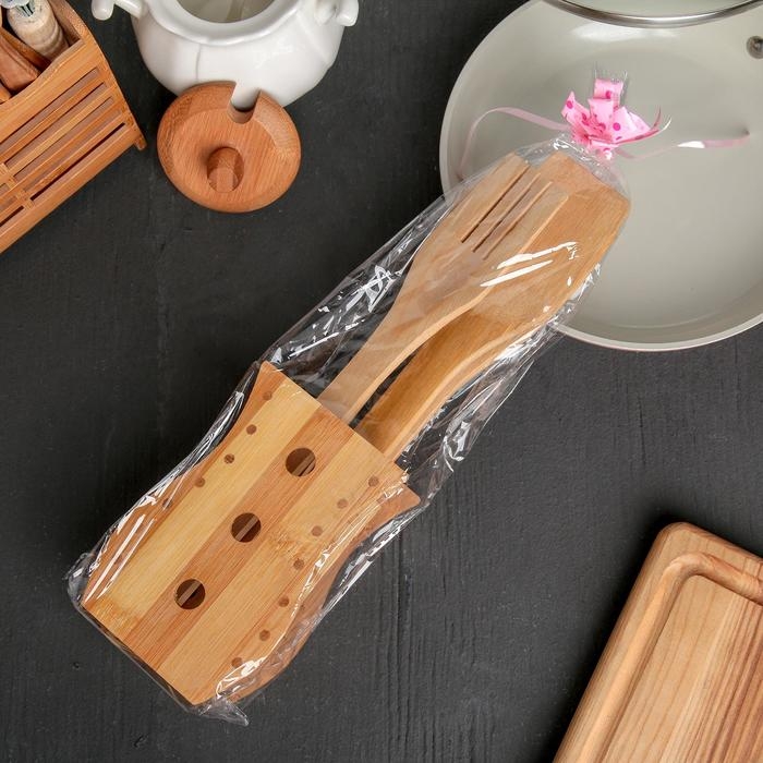 Набор кухонных принадлежностей «Бамбук», 4 предмета, на подставке Набор кухонных принадлежностей «Бамбук», 4 предмета, на подставке