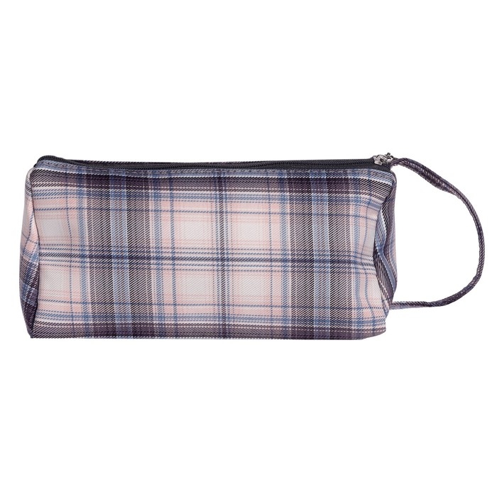 Пенал мягкий 2 отделения, 95 х 210 х 90 мм, объёмный с откидной планкой, с ручкой, Calligrata, Пенал мягкий 2 отделения, 95 х 210 х 90 мм, объёмный с откидной планкой, с ручкой, Calligrata, "Шотландка", серо-розовая