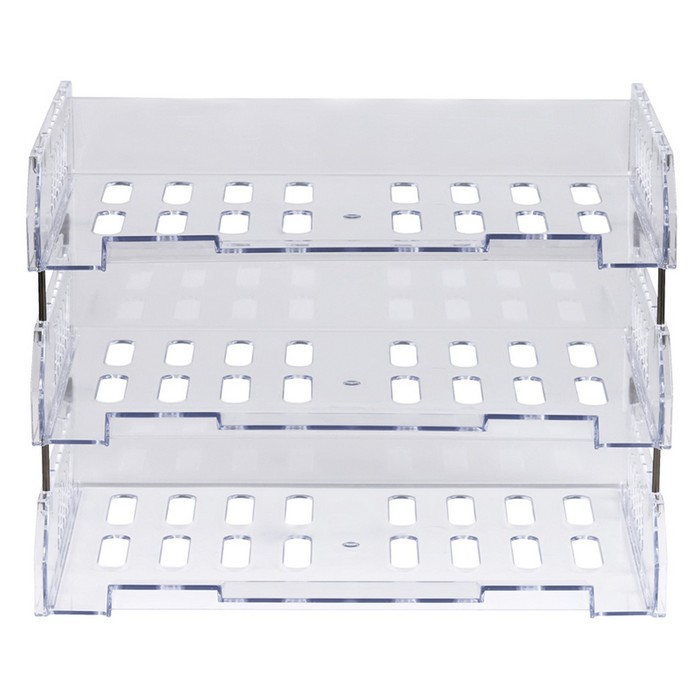 Набор лотков для бумаг горизонтальных с широкой загрузкой,  Набор лотков для бумаг горизонтальных с широкой загрузкой, "Сити", 3 шт., на металлических стержнях, прозрачный