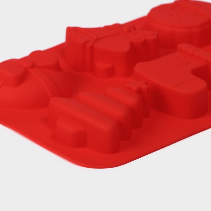 Форма для выпечки новогодняя Доляна «Новый год. Праздник к нам приходит», силикон, 26×17,5 см, 6 ячеек, цвет красный Форма для выпечки новогодняя Доляна «Новый год. Праздник к нам приходит», силикон, 26×17,5 см, 6 ячеек, цвет красный