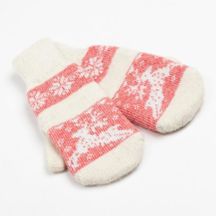 Новый год. Варежки женские шерстяные, цвет белый/красный, размер 20-22