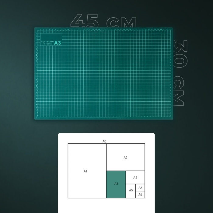 Мат для резки, трёхслойный, 45 × 30 см, А3, цвет зелёный Мат для резки, трёхслойный, 45 × 30 см, А3, цвет зелёный