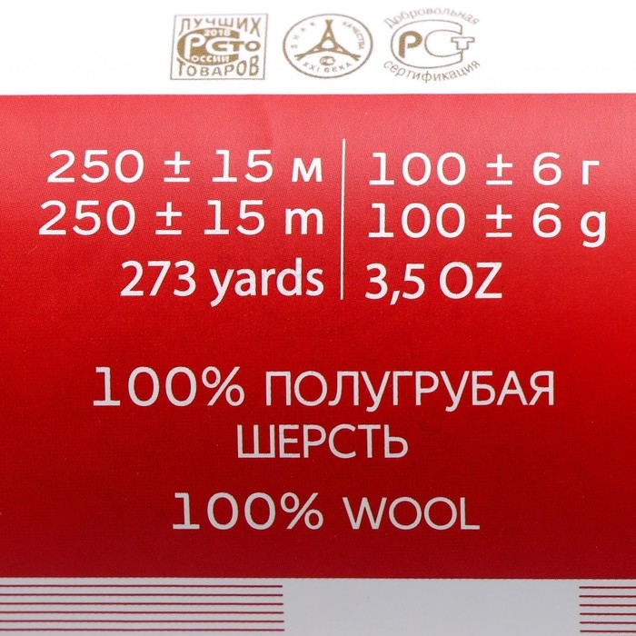 Пряжа Пряжа "Деревенская" 100% полугрубая шерсть 250м/100гр (01-Белый)