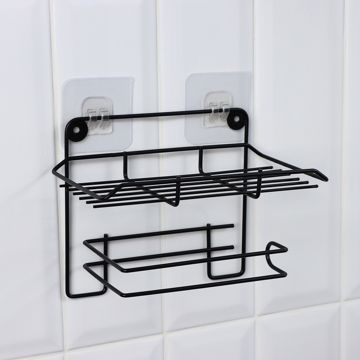 Держатель для туалетной бумаги с полочкой, 19×10×14,5 см, цвет черный Держатель для туалетной бумаги с полочкой, 19×10×14,5 см, цвет черный