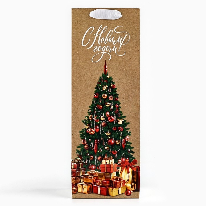 Пакет под бутылку «Новогодние подарки», ёлка, 13 х 36 х 10 см , Новый год Пакет под бутылку «Новогодние подарки», ёлка, 13 х 36 х 10 см , Новый год