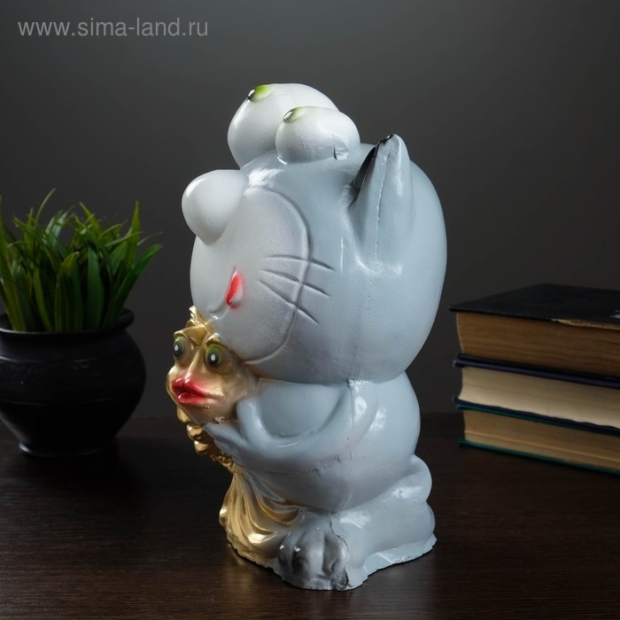 Копилка Копилка "Кот с рыбкой" серый, 16х14х25,5см МИКС