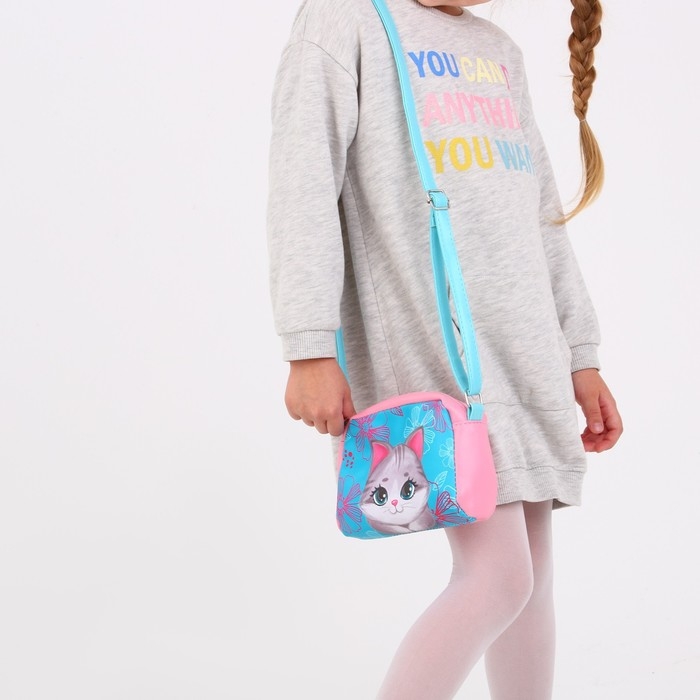 Сумка детская для девочки «Серый котик» из эко-кожи, на ремешке, 15х12х3 см Сумка детская для девочки «Серый котик» из эко-кожи, на ремешке, 15х12х3 см
