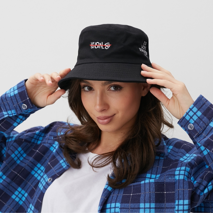 Панама MINAKU с надписью, цвет чёрный, размер 56-58 Панама MINAKU с надписью, цвет чёрный, размер 56-58