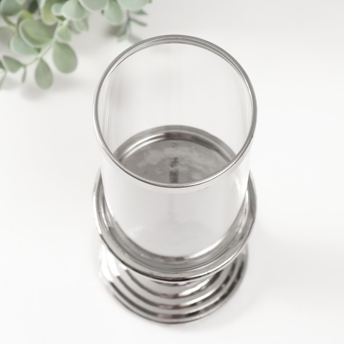 Подсвечник керамика, стекло на 1 свечу "Иллюзия. Зебра" d=7,5 см серебро 9х9х24 см