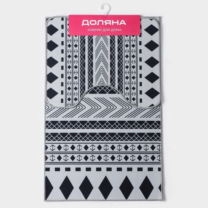 Коврики для ванной и туалета Доляна «ЧБ», 2 шт: 50×80 см, 50×40 см