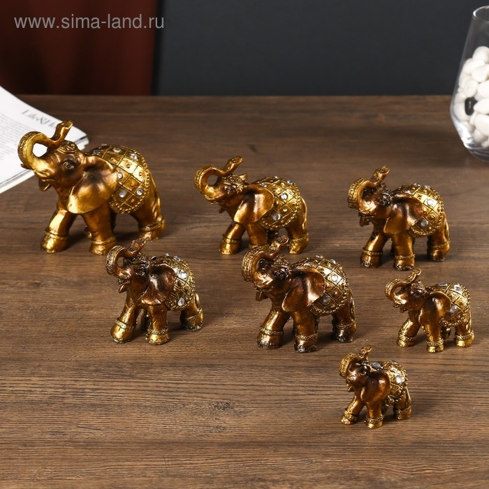 Сувенир полистоун Сувенир полистоун "Слоны,попона со стразами" набор 7 шт h=9,5;8,5; 7,5; 6,5; 5,5; 5,3; 5 см