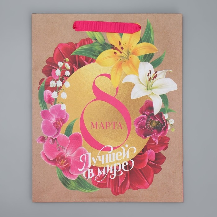 Пакет подарочный крафтовый вертикальный, упаковка, «С 8 Марта!», ML 27 х 23 х 11.5 см Пакет подарочный крафтовый вертикальный, упаковка, «С 8 Марта!», ML 27 х 23 х 11.5 см