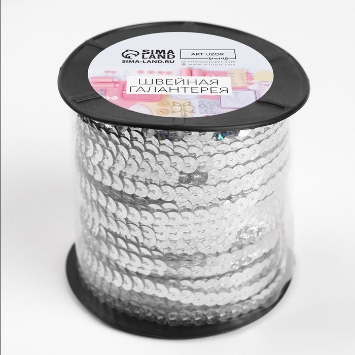 Пайетки на нити, голография, 6 мм, 91 ± 1 м, цвет серебряный Пайетки на нити, голография, 6 мм, 91 ± 1 м, цвет серебряный