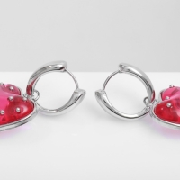 Серьги ассорти «Сердце» клубника, цвет розовый в серебре