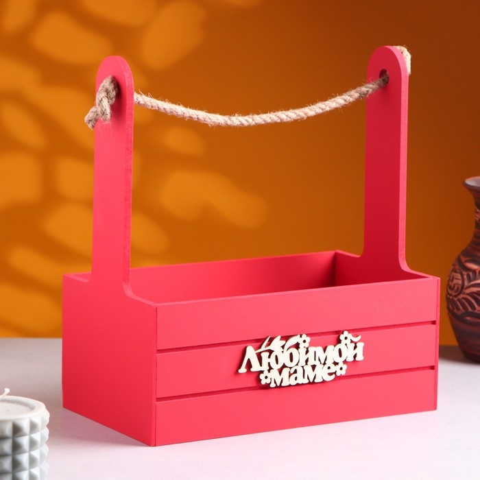 Ящик - кашпо деревянный 25х15х30  Ящик - кашпо деревянный 25х15х30 "Любимой Маме" Красный