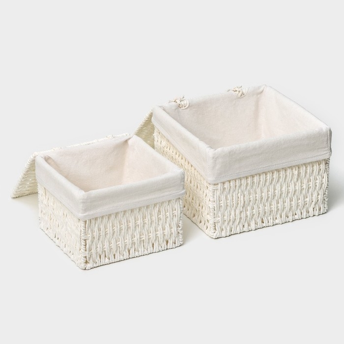 Набор интерьерных корзин ручной работы с крышкой LaDо́m, 2 шт, размер: 20×20×15 см, 25×25×18 см Набор интерьерных корзин ручной работы с крышкой LaDо́m, 2 шт, размер: 20×20×15 см, 25×25×18 см