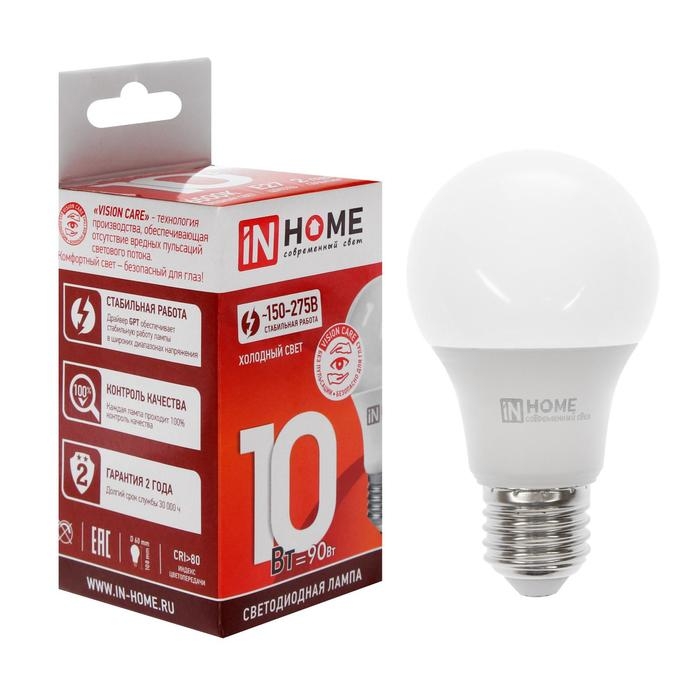 Лампа светодиодная IN HOME LED-A60-VC, Е27, 10 Вт, 230 В, 6500 К, 950 Лм Лампа светодиодная IN HOME LED-A60-VC, Е27, 10 Вт, 230 В, 6500 К, 950 Лм