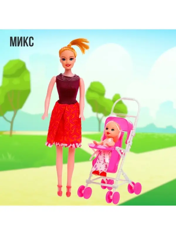 Кукла-модель &laquo;Мама с дочкой&raquo; с коляской, МИКС