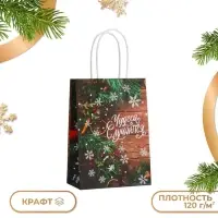 Пакет подарочный новогодний крафтовый &laquo;Чудеса&raquo;, 12&times;21&times;9 см