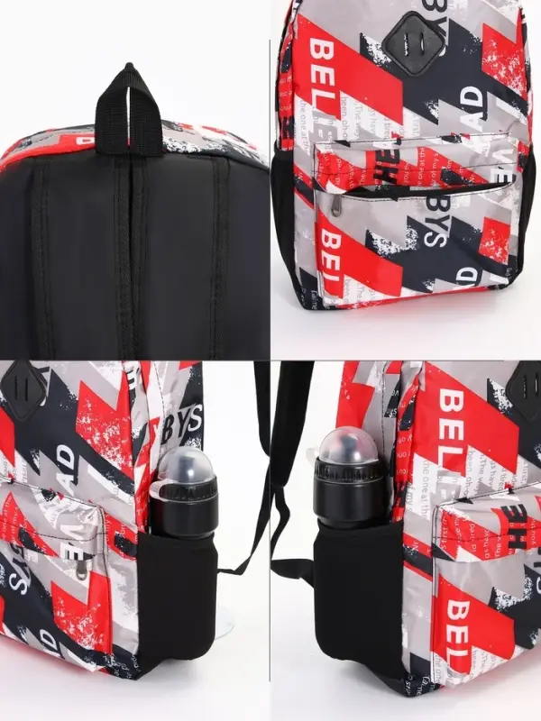 Рюкзак школьный на молнии, с карманами, с абстрактным принтом, размер 30&times;13&times;42 см, красный