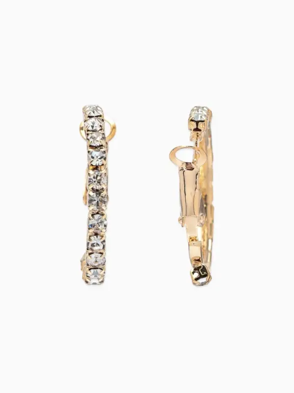 Серьги-кольца со стразами d=2.5 см, белые в золоте