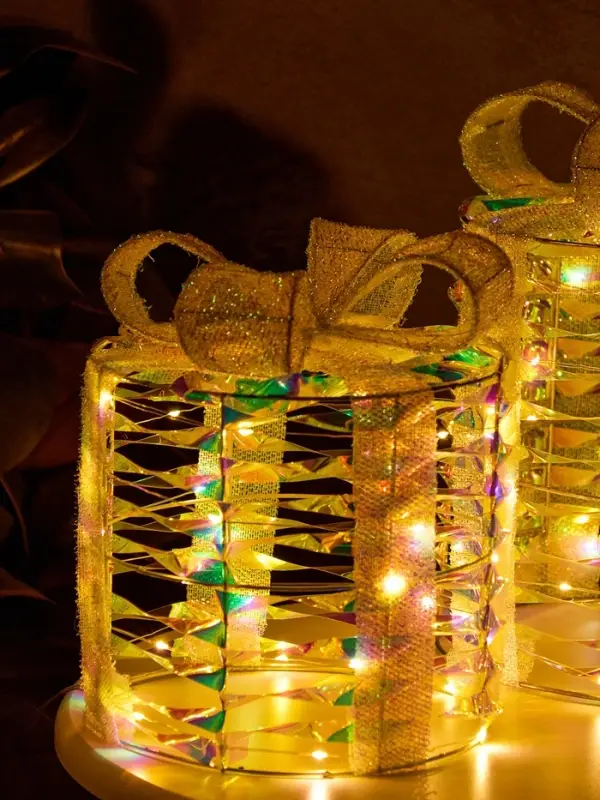 Фигура световая &laquo;Подарки цилиндр серые&raquo;, 25&times;20&times;15 см, 90 LED, от батареек AAx8, свечение тёплое белое