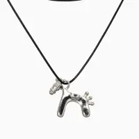 Кулон на шнурке "Конь", цвет чёрный в серебре,  L=51 см