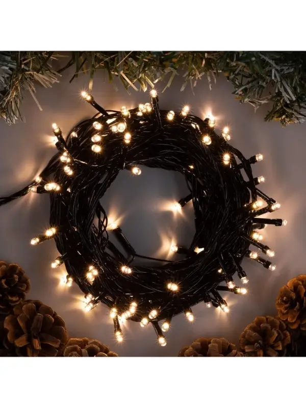 Гирлянда &laquo;Нить&raquo; 10 м, IP20, тёмная нить, 100 LED, 8 режимов, 220 В, свечение тёплое белое
