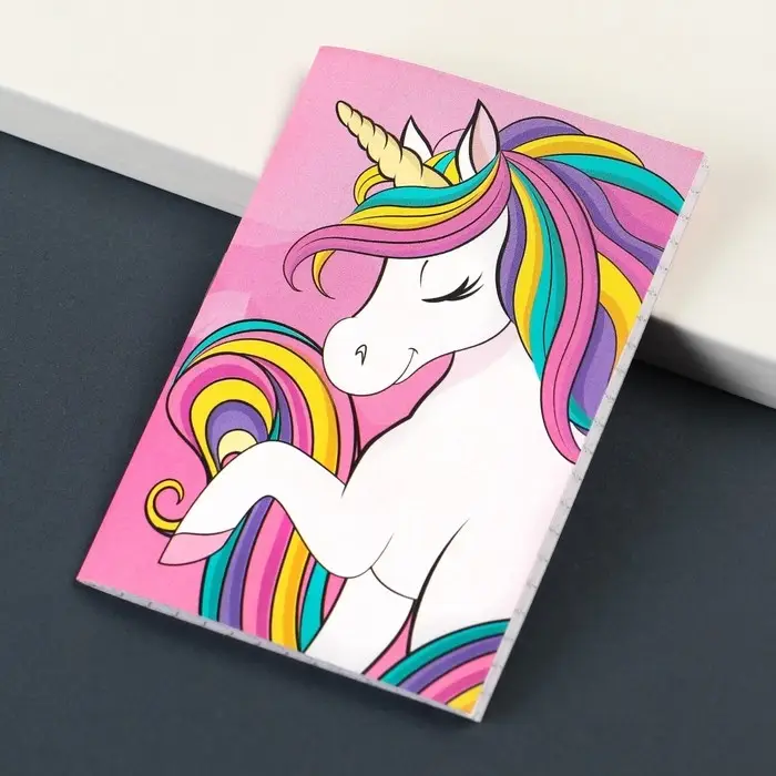 Блокнот А7, 16 листов, на скрепке, в клетку, &laquo;Минни Маус и Единорог&raquo;