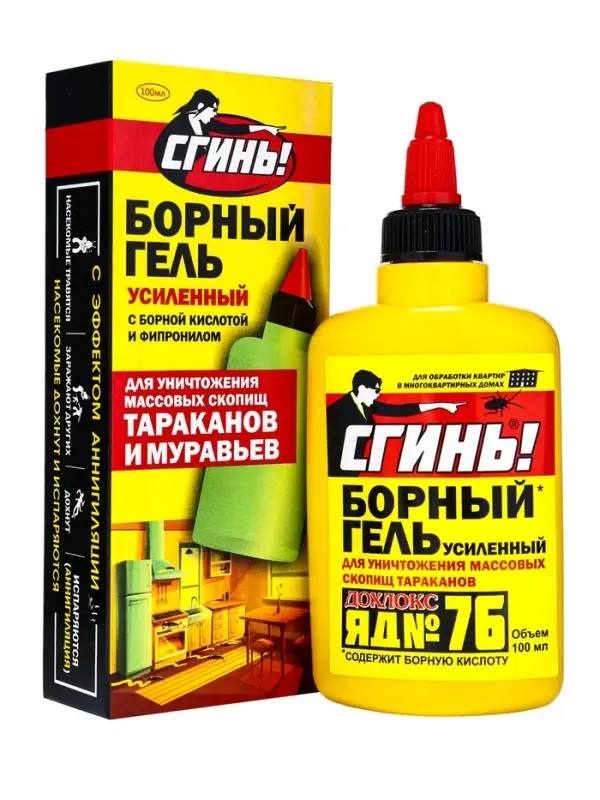 Средство от тараканов Дохлокс &laquo;Сгинь&raquo; №76, гель, борный, усиленный, флакон, 100 мл