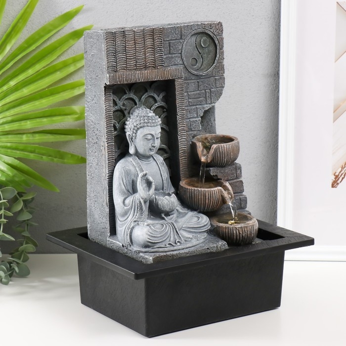 Фонтан настольный от сети, подсветка Фонтан настольный от сети, подсветка "Будда с лотосом. Инь-ян" 25х20х32 см