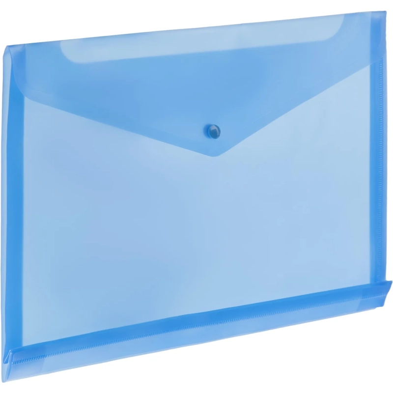 Папка-конверт на кнопке горизонт с расшир Attache, А4, синий 180мкм 5шт/уп