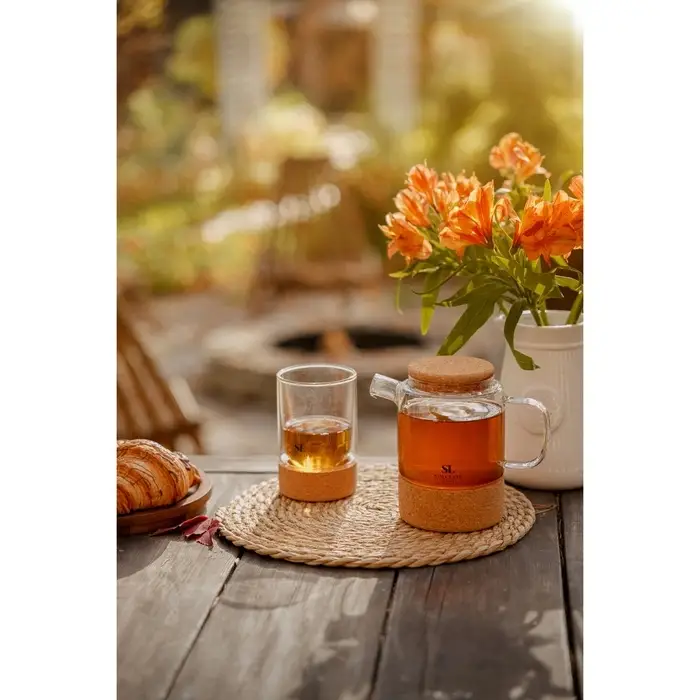 Заварочный чайник SL Home &laquo;Алькорноке&raquo;, 600 мл, 17&times;10&times;15 см, на пробковой подставке, стекло, прозрачный