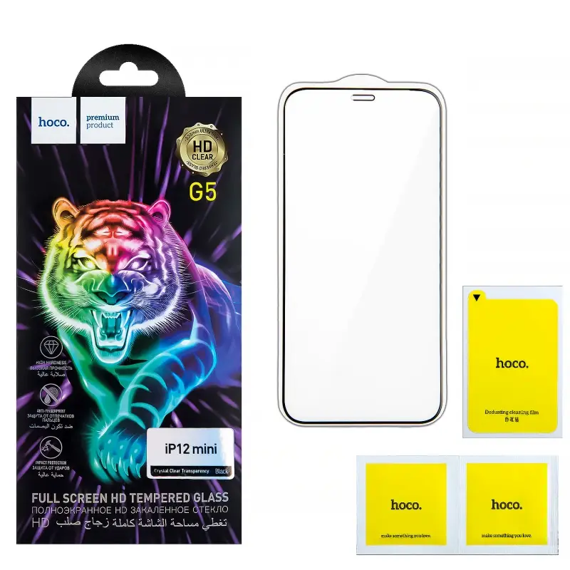 Защитное стекло для iPhone 12 Mini Full Screen G5 Black HOCO тонкая рамка