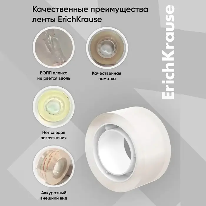 Клейкая лента канцелярская, 24 мм х 20 метра, ErichKrause Clear, прозрачная, в пакете, цена за 1шт.