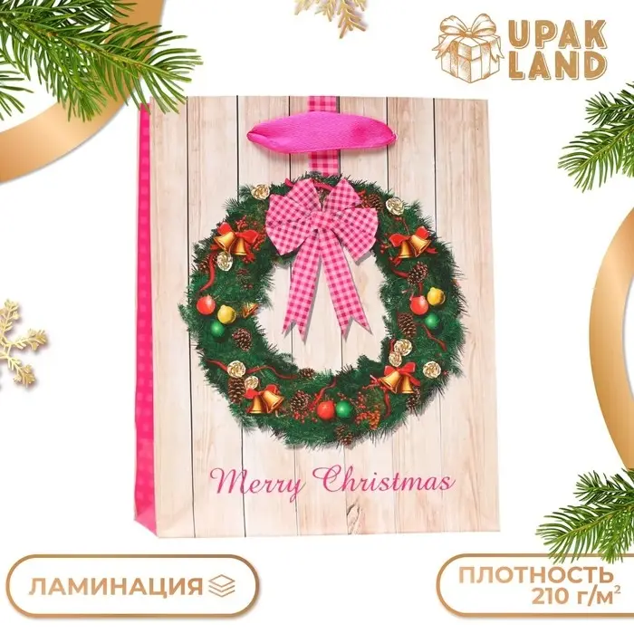 Пакет ламинированный «Новогодний венок» 11.5×14.5×6 см