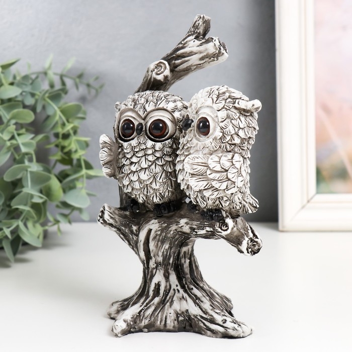Сувенир полистоун "Два филина с большими глазами на дереве" 13х9,8х19 см