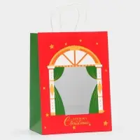 Пакет подарочный бумажный с окном &laquo;Театр&raquo; 30&times;22&times;14 см, крафт красный