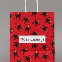 Пакет подарочный крафтовый, упаковка, &laquo;Поздравляю&raquo;, 28&times;32&times;15 см
