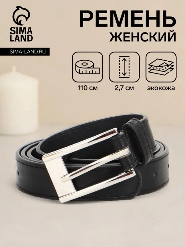 Ремень женский, 110&times;2.7 см, пряжка металл, серебристая, чёрный
