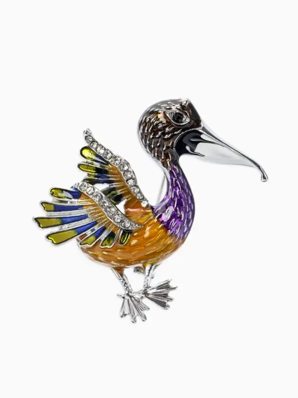 Брошь &laquo;Птица&raquo; пеликан, цветная в серебре