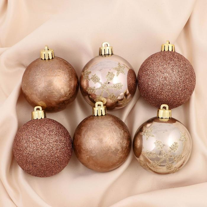 Набор шаров пластик d-6 см, 12 шт Набор шаров пластик d-6 см, 12 шт "Женева" коричневый