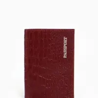 Обложка для паспорта, фактура крокодил, тиснение фольгой, бордовая