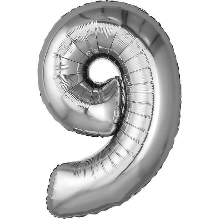 Шар фольгированный 32" &laquo;Цифра 9&raquo;, цвет серебристый
