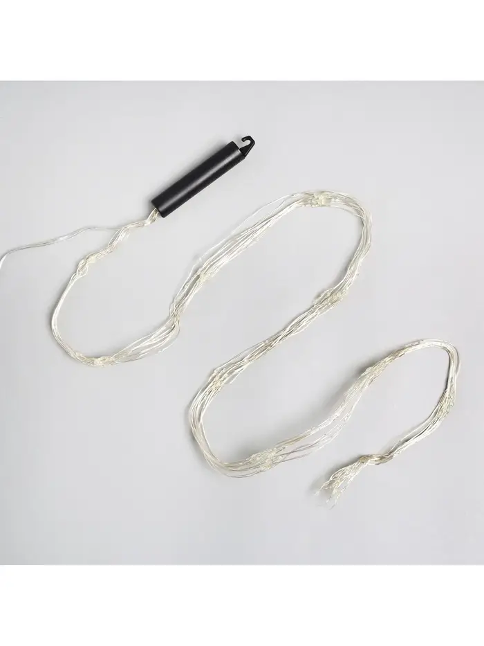 Гирлянда &laquo;Конский хвост&raquo; 10 нитей по 1 м, IP20, серебристая нить, 100 LED, 2 режима, от батареек АА&times;3, свечение белое