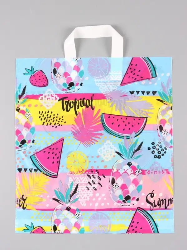 Пакет "Тропические фрукты", полиэтиленовый с петлевой ручкой, 38 х 42 + 3 см, 37 мкм